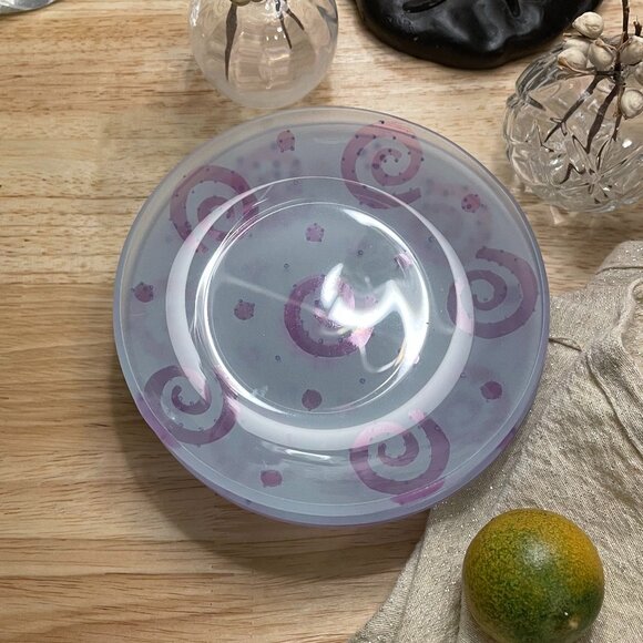 VINTAGE Dessert Plates Hand Painted Glass Pink Swirls Set of 4 Exc. Condition - Picture 2 of 5